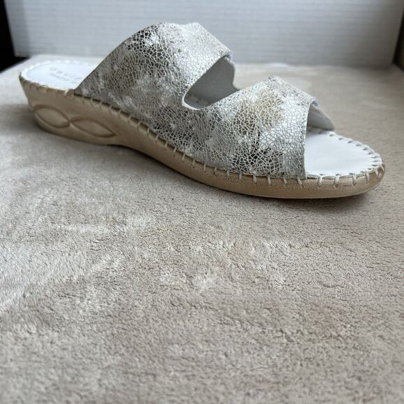 David Tate White w/ Crackle Bronze Leather Wedge Heel Slide Sandals Women 10 N - Picture 3 of 16